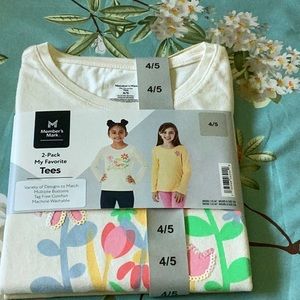 Summertime long sleeve girls tees. Happy flowers. Set of 2 in package.size 4/5